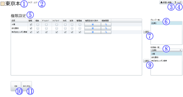 アクセス権限設定画面