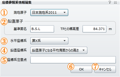 座標参照系情報編集画面