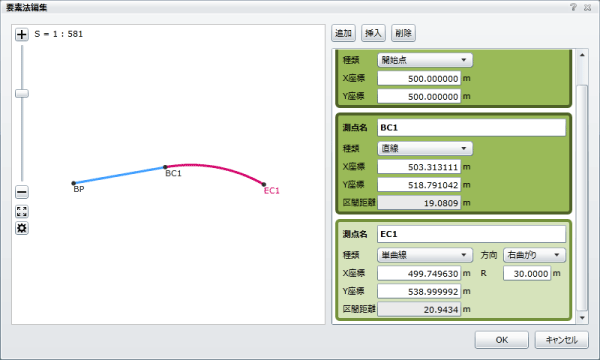 単曲線の入力