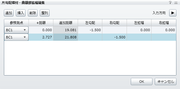 BC1+2.727mの勾配・拡幅の入力