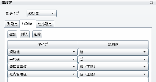 「行設定」の挿入