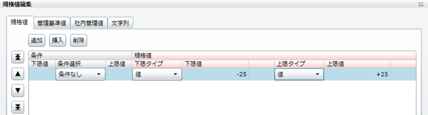 「規格値」に「下限値」と「上限値」がある場合