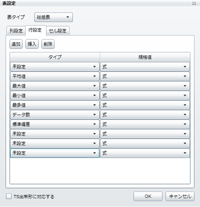 「行」項目の選択
