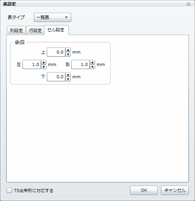 一覧表「セル設定」タブ